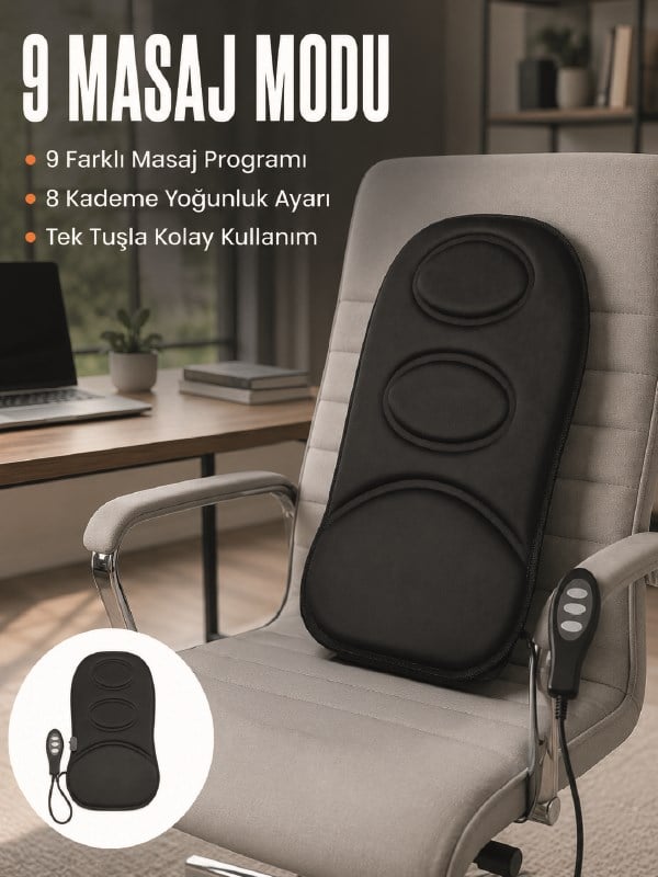 Motorlu Isıtmalı Masaj Minderi Masaj Modlu Ev, Ofis ve Araç Koltuk Pedi