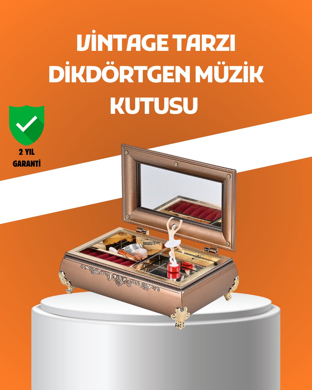 Müzikli Balerin Figürlü Takı Kutusu Piyano Desenli Dekoratif