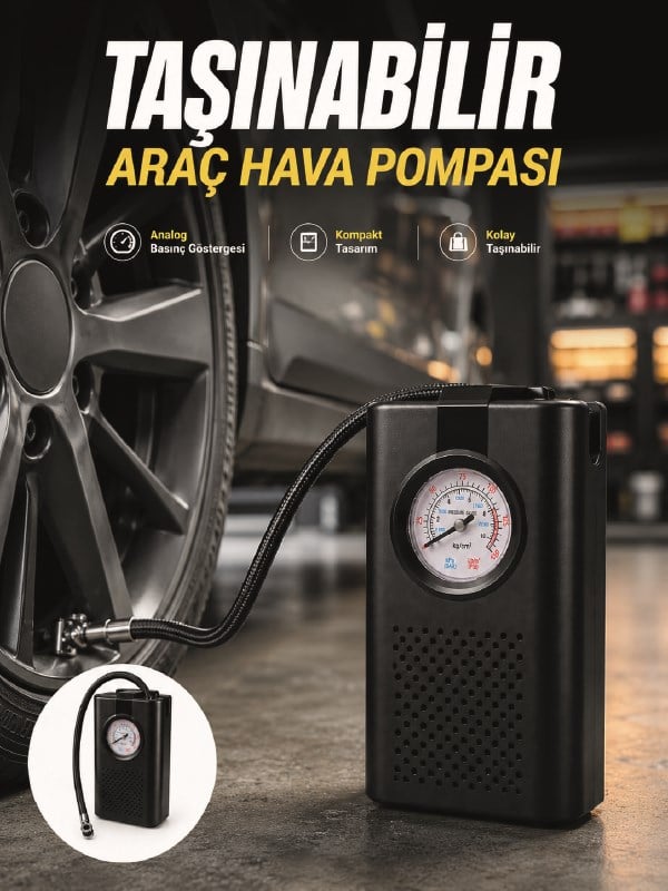 Otomobil Bisiklet ve Motosiklet İçin Taşınabilir Lastik Hava Pompası