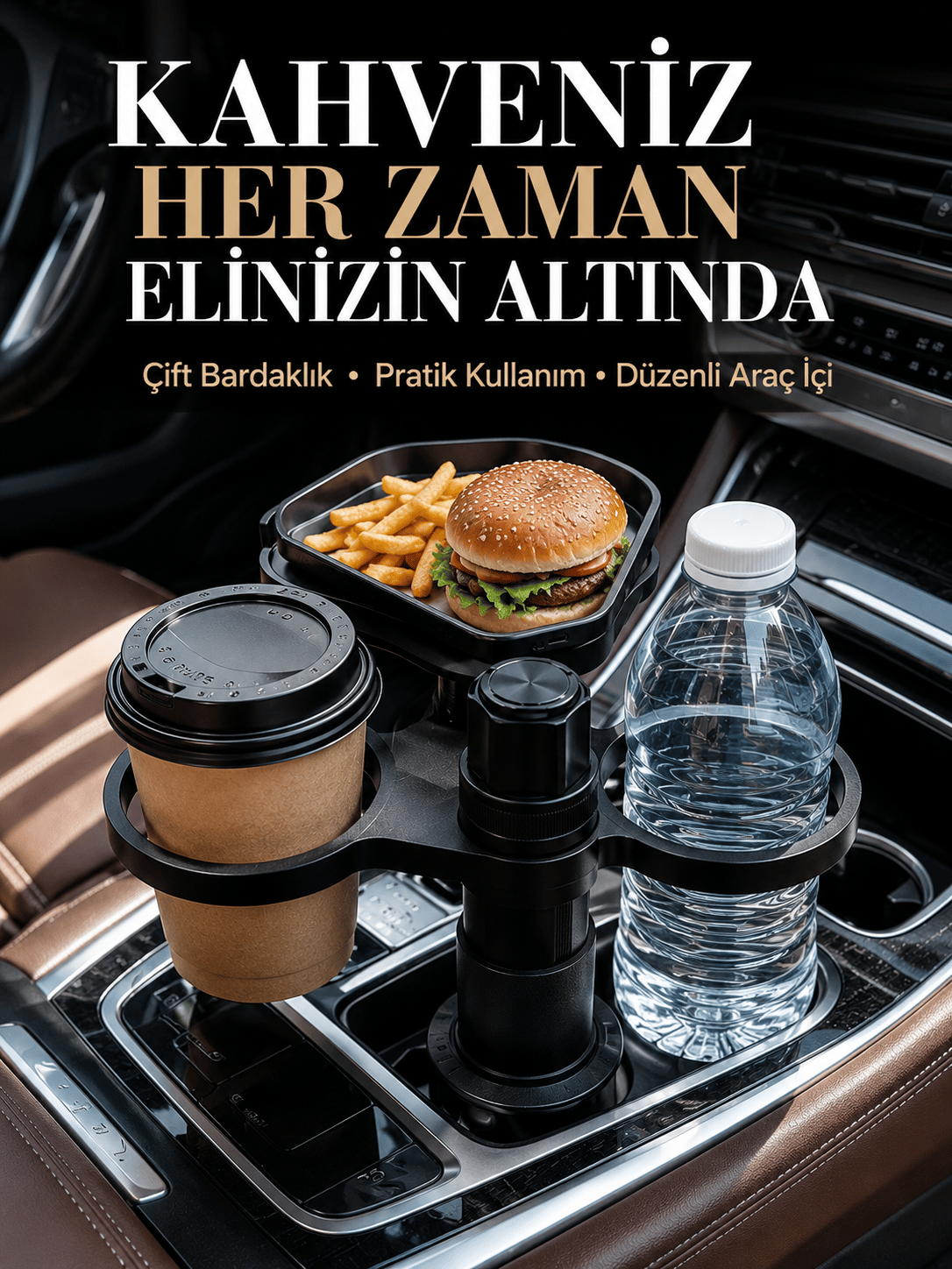 Otomobil İçin Çift Bardak Tutucu ve Çok Amaçlı Organizer