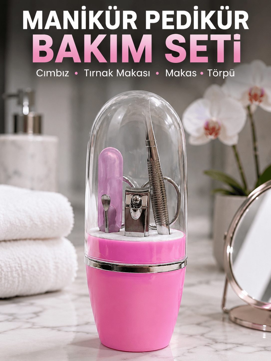 Pembe Tırnak Bakım Seti Cımbız Makas Tırnak Makası ve Törpü İçeren Kit