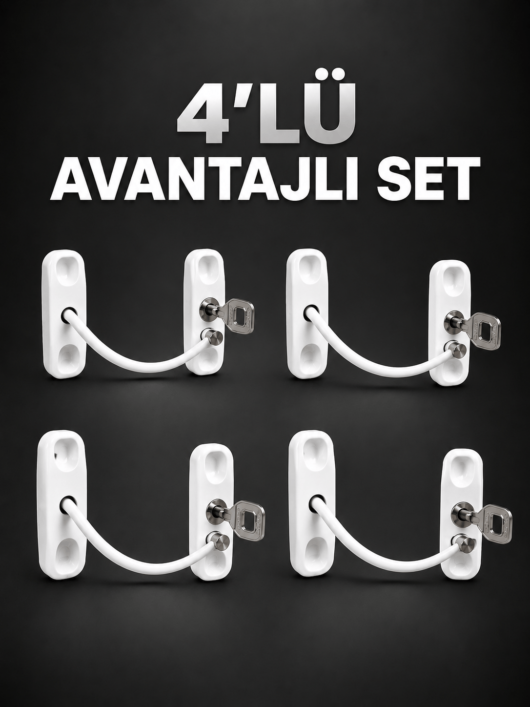 Pencere Güvenlik Kilidi Anahtarlı Çocuk Emniyet Kilidi 4’lü Set