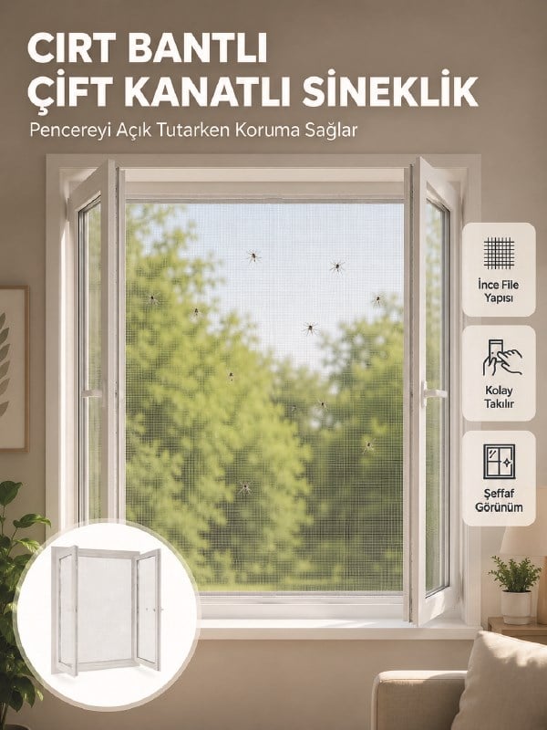 Pencere ve Balkon İçin Çift Kanatlı Sinek Koruma Sinekliği