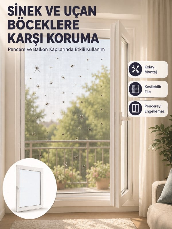 Pencere ve Balkon İçin Tek Kanatlı Kolay Takılan Sineklik