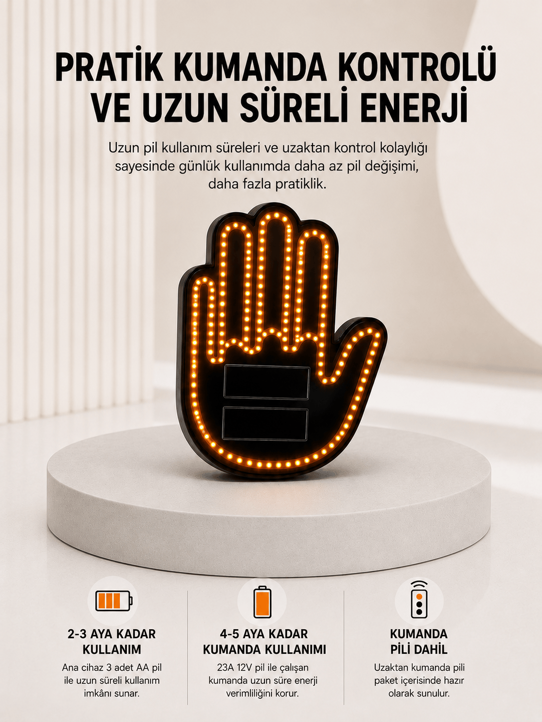 Pilli Led Işık Araç Camı İçin Uzaktan Kumandalı El Simgesi