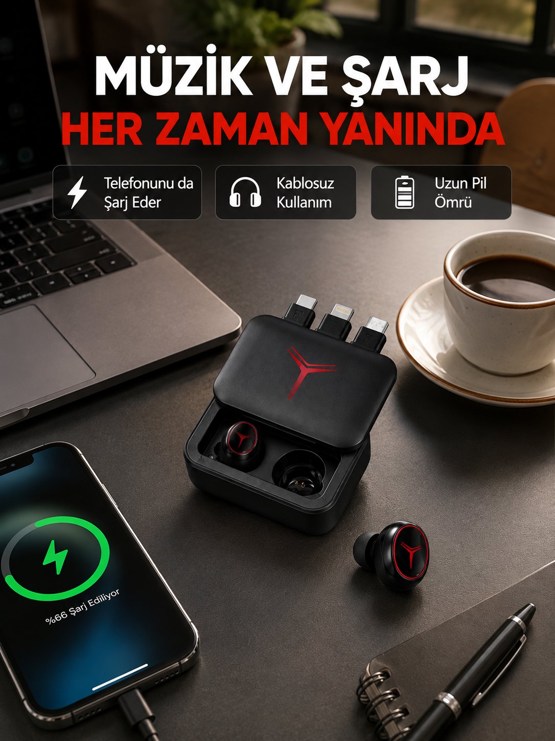 Powerbank Özellikli Bluetooth Kablosuz Kulaklık – Dokunmatik Kontrol, Uzun Pil Ömrü, Ergonomik Tasarım
