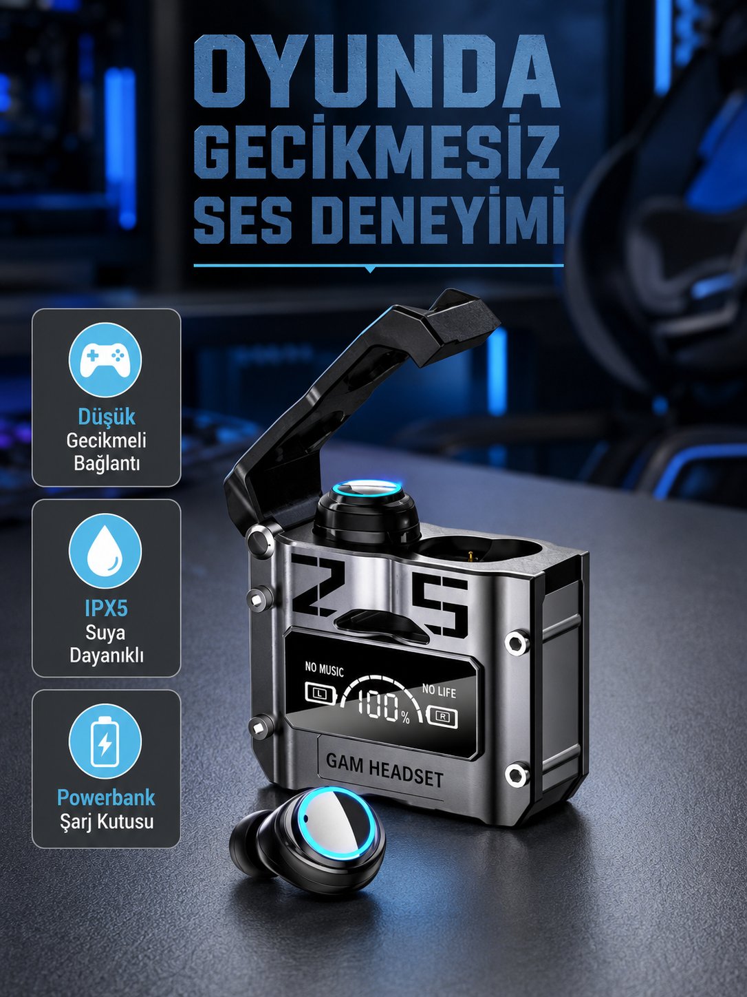 Powerbank Özellikli Bluetooth Kulaklık – Ergonomik, Suya Dayanıklı