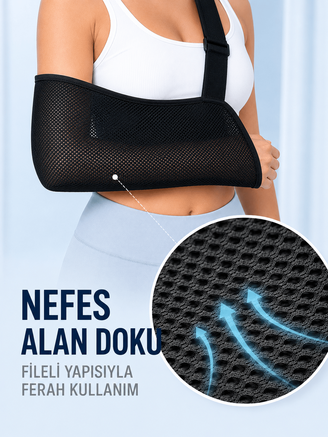 Pratik Kol Askısı Nefes Alabilen Fileli Kumaş Ayarlanabilir Omuz Destekli