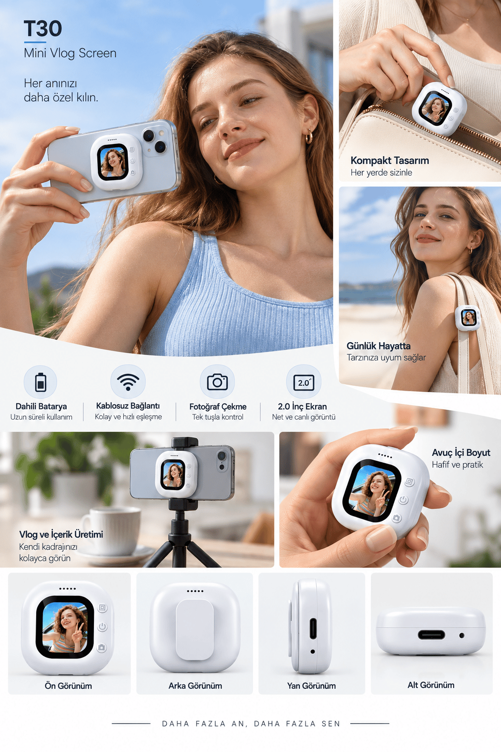 Pratik Kullanım Kablosuz Mini Selfie Ekranı