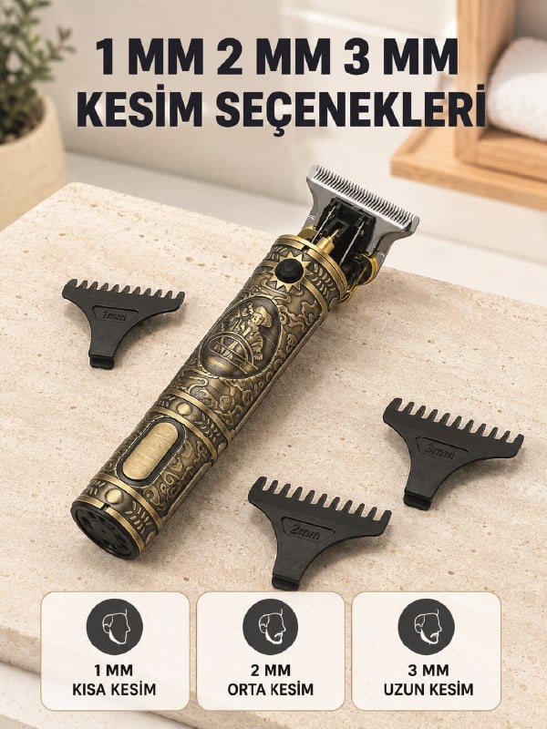 Profesyonel Saç ve Sakal Tıraş Makinesi 1500 mAh Bataryalı 1 2 3 mm Taraklı
