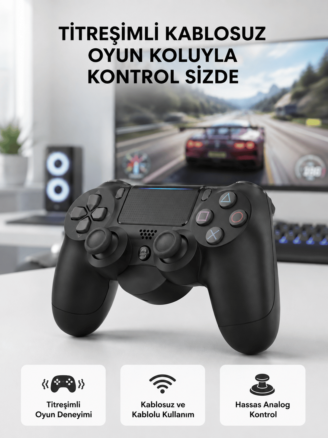 PS4 Kablosuz Oyun Kolu V2 – Bluetooth Bağlantılı, Titreşimli, PC ve Mobil Uyumlu