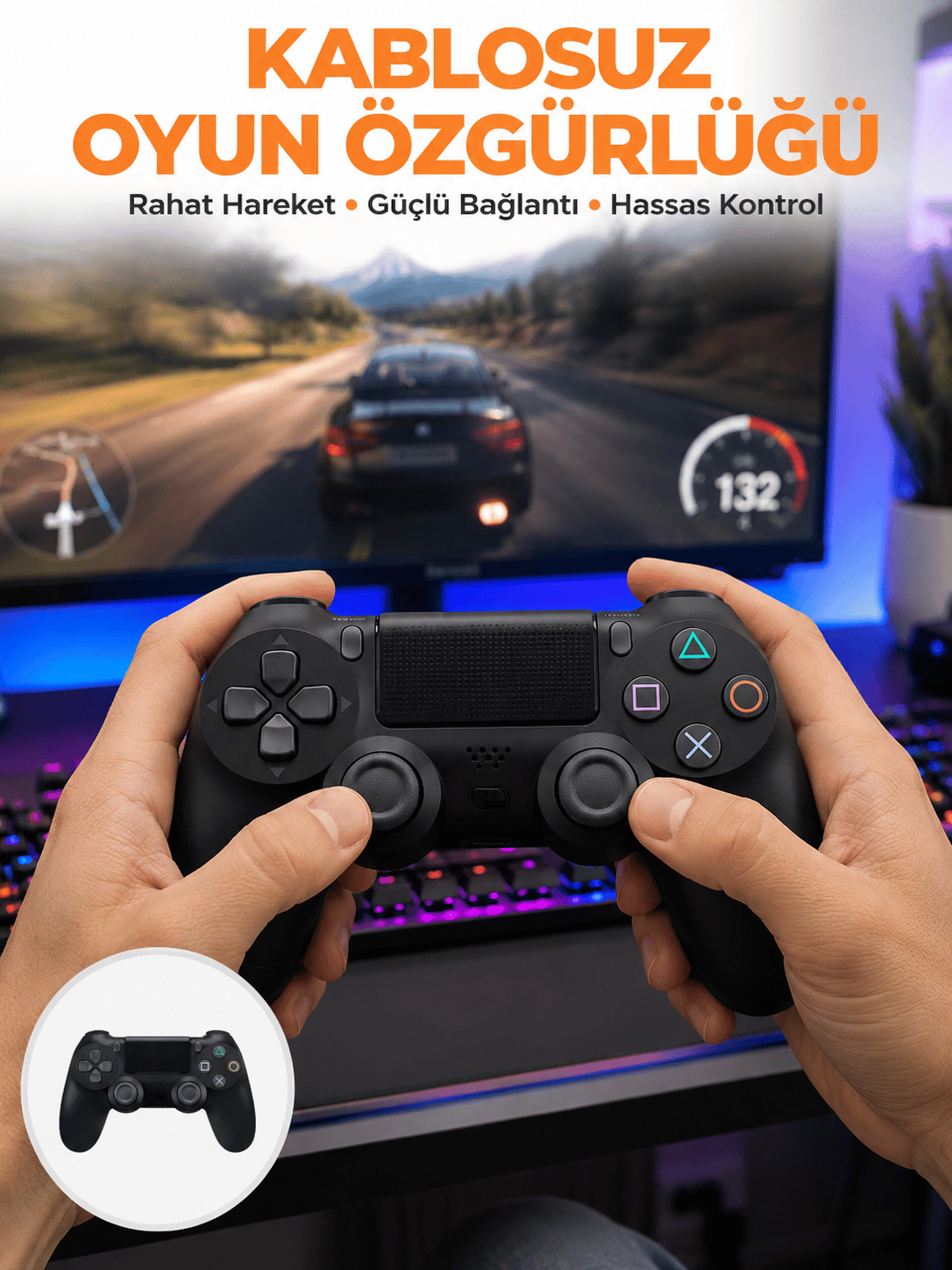 PS4 Uyumlu Kablosuz Oyun Kolu – Gerçekçi Titreşimli Geri Bildirim Yeni Nesil