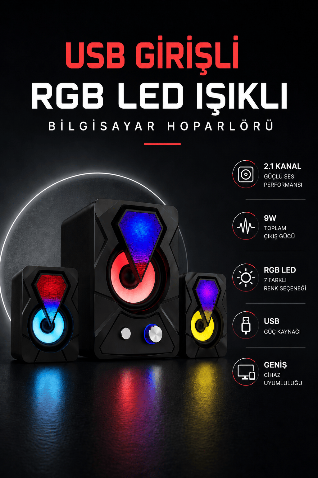 RGB LED AYDINLATMALI USB BİLGİSAYAR OYUN HOPARLÖRÜ