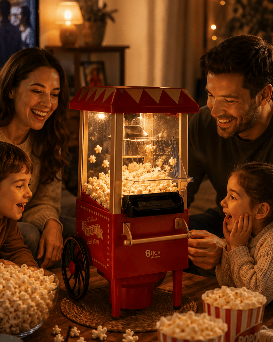 Sıcak Hava Popcorn Makinesi Yağsız Mısır Patlatıcı Nostaljik Tasarım