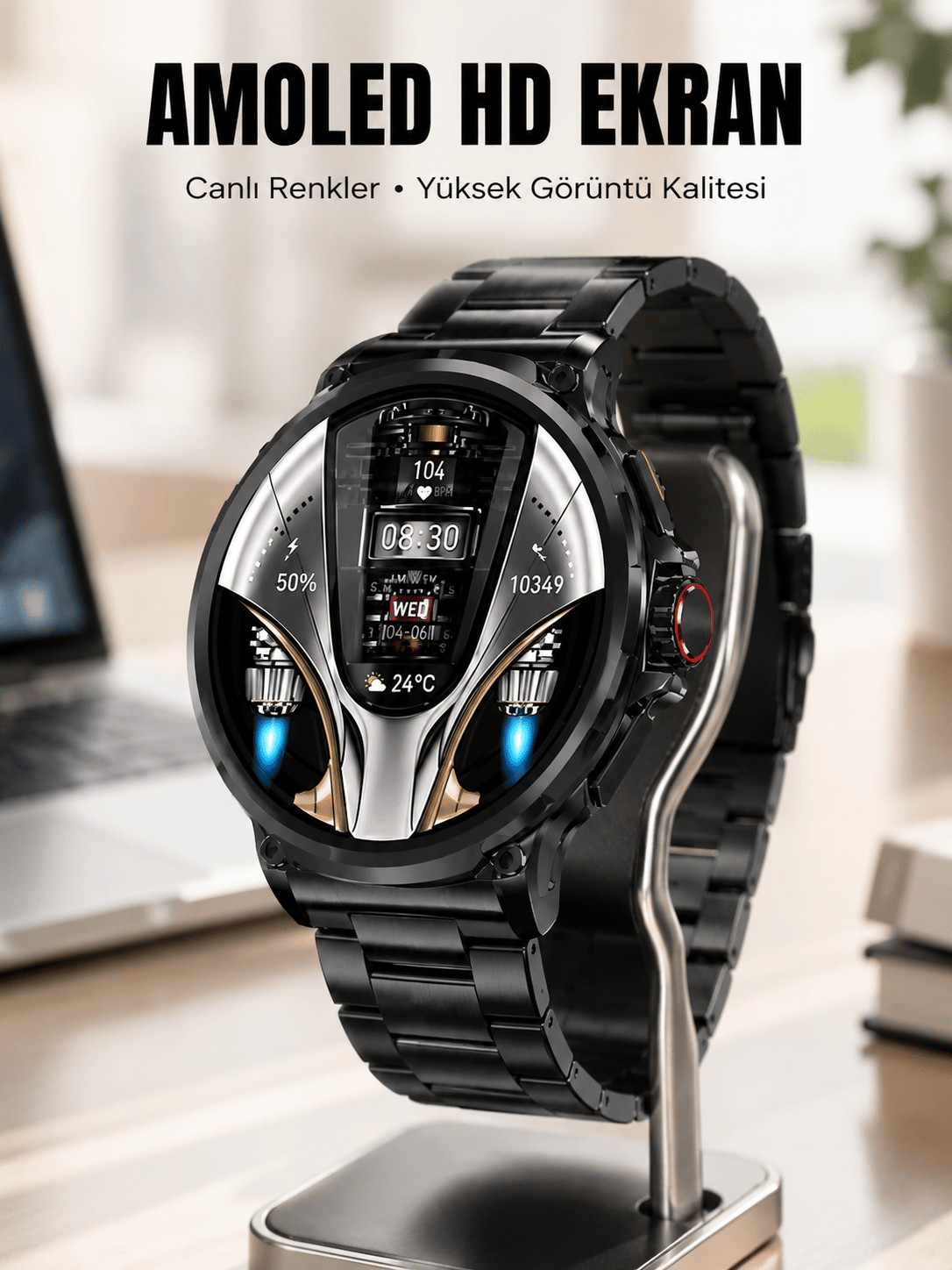 Şık Metal Kasa ve Değiştirilebilir Kordonlarla SW80 Smartwatch Yeni Nesil
