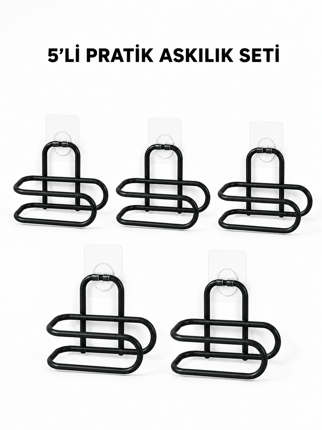 Siyah Metal WC Kağıtlık Yapışkanlı Tuvalet Kağıdı Rulo Tutucu 5 Adet Avantajlı Set