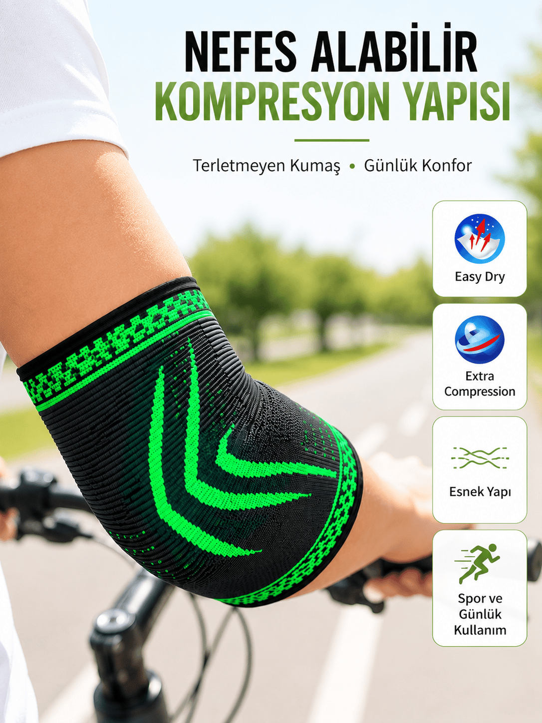 Spor Dirsekliği Dirsek Koruyucu Kompresyonlu Nefes Alabilir Esnek Destek Bandajı