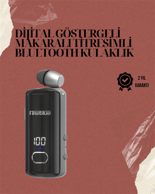 Su Geçirmez Fineblue F580 Kulaklık – Dijital Ekranlı, Klipsli, Geri Çekilebilir Kablo ve Gürültü Engelleme Özellikli