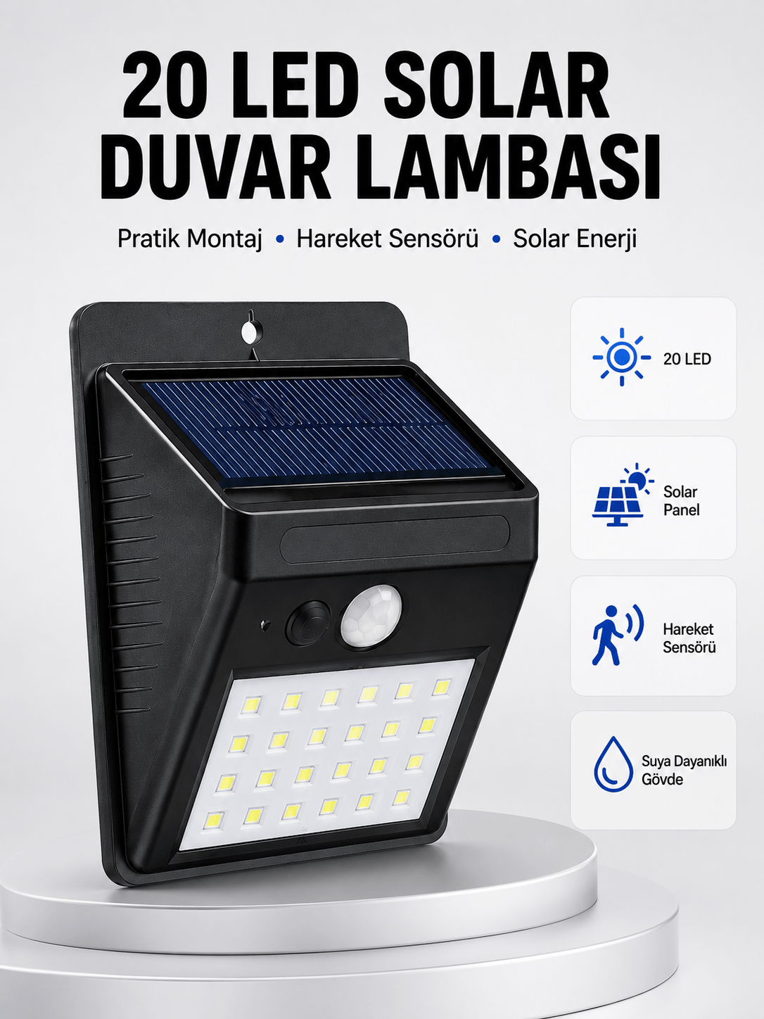 Su Geçirmez IP65 20 LED Solar Sensörlü Bahçe ve Veranda Aydınlatma Yeni Nesil