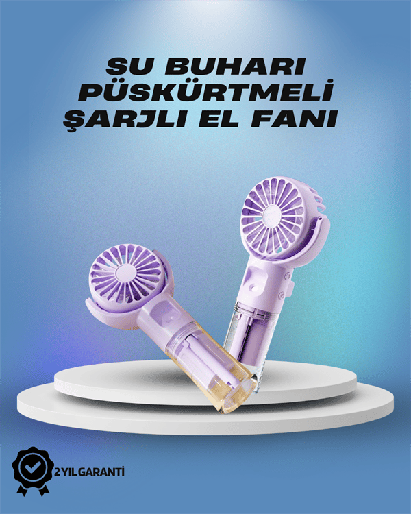 Su Sisi Püskürtmeli Taşınabilir El Fanı – Çocuk ve Öğrencilere Uygun, Kamp ve Seyahat İçin