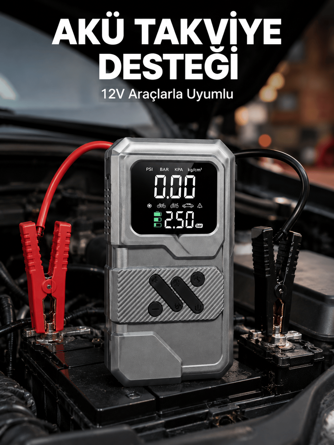 Taşınabilir Araç Akü Takviye ve Hava Kompresörü Powerbank Özellikli
