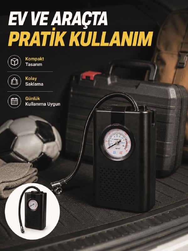 Taşınabilir Araç Hava Pompası Analog Manometreli Lastik Şişirme Pompası