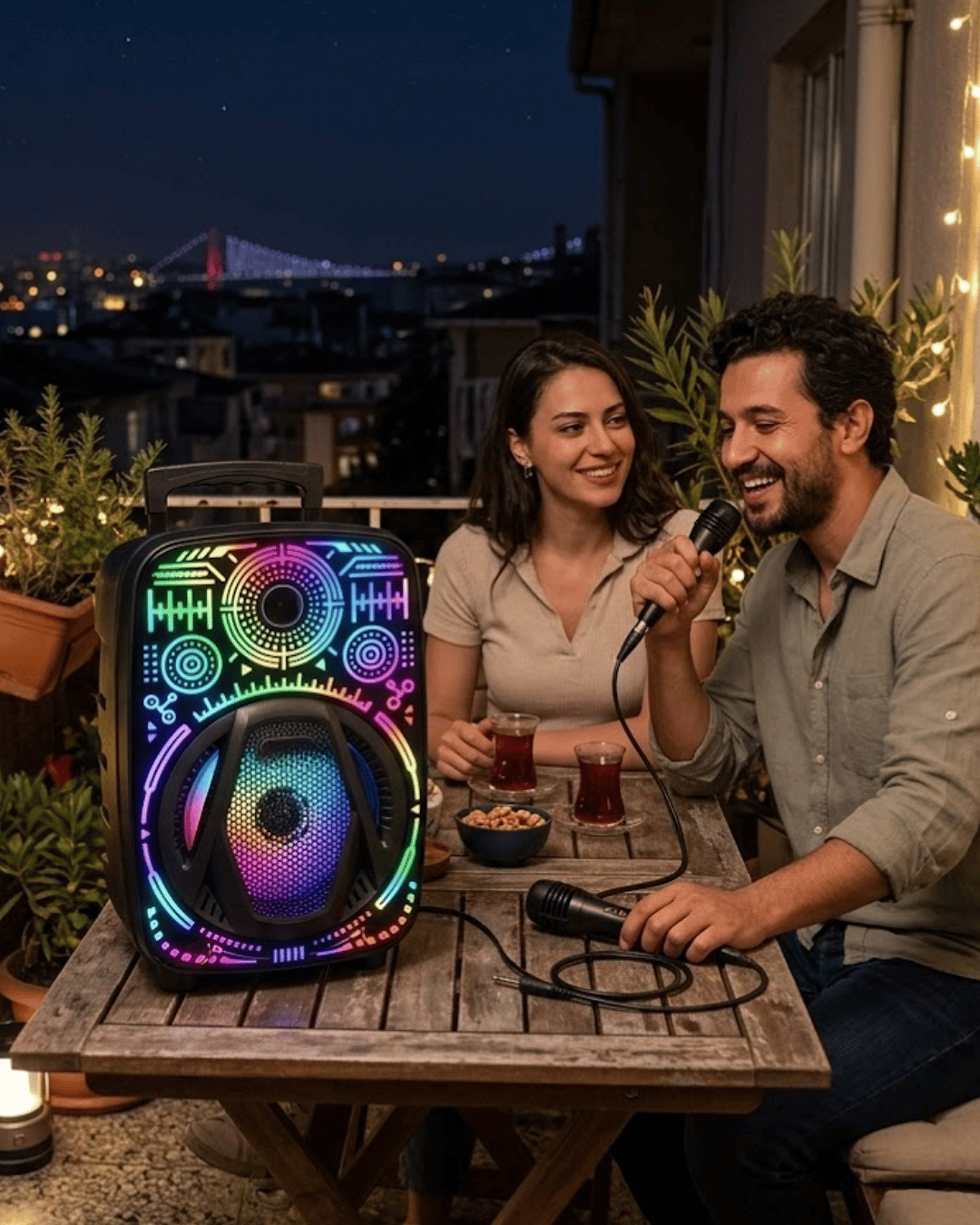 Taşınabilir Bluetooth Speaker Mikrofonlu RGB Işıklı Karaoke Ses Sistemi