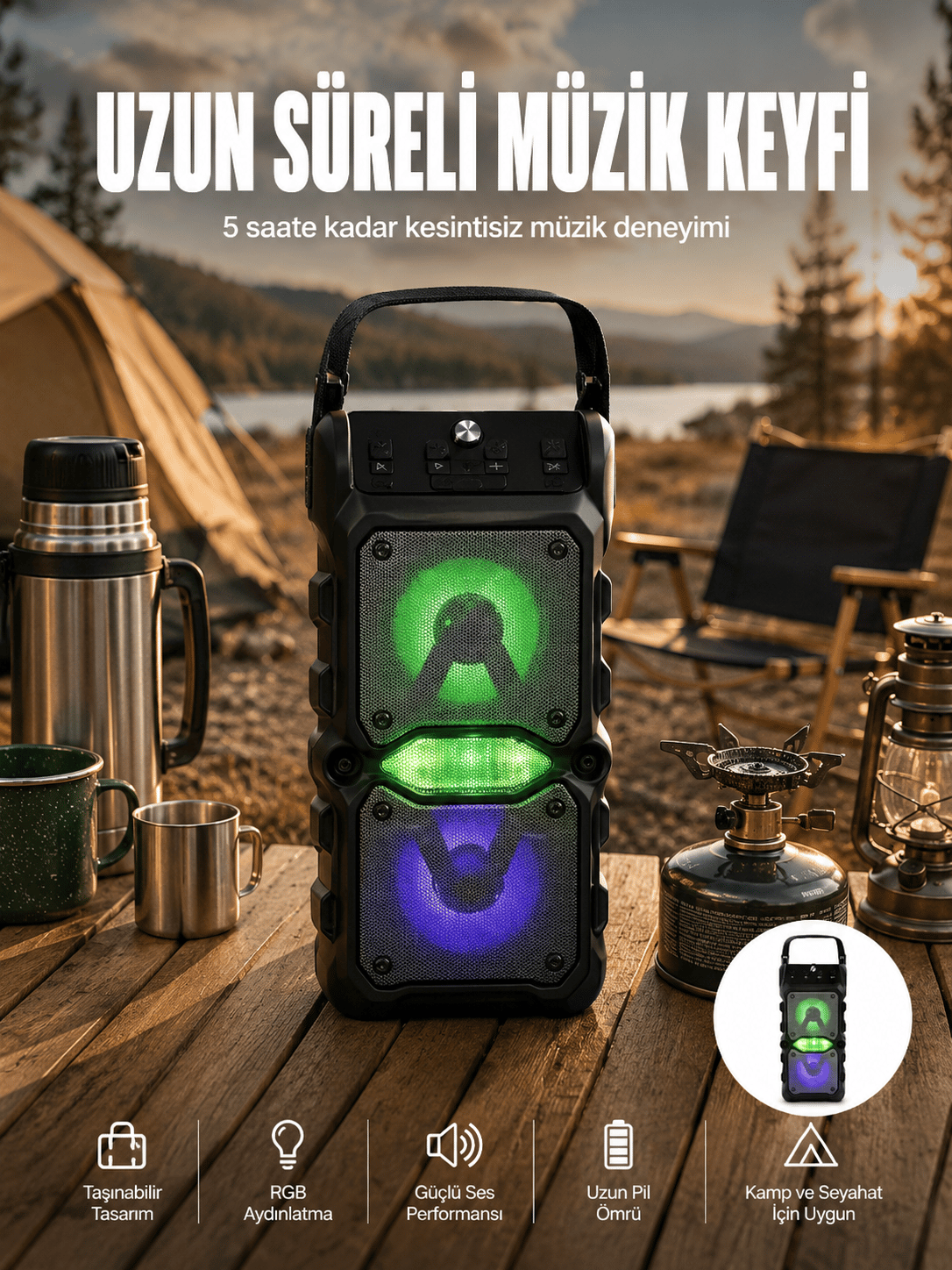 Taşınabilir Kablosuz Bluetooth Hoparlör Uzun Pil Ömrü Led Işıklı Yeni Nesil