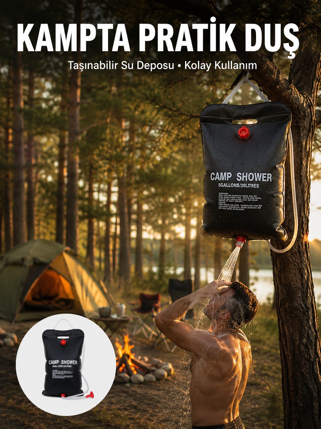 Taşınabilir Kamp Duşu Solar Isıtmalı 20 Litre Su Kapasiteli Hijyen Çözümü Yeni Nesil