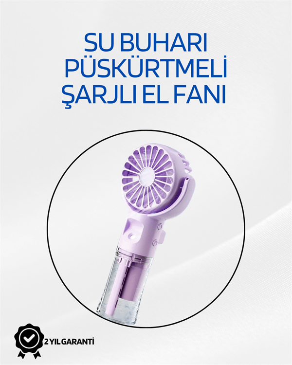 Taşınabilir Şarjlı Su Sisi Püskürtmeli Mini El Fanı – 4 Hız Ayarı, Tip-C Şarjlı, Sessiz Motor