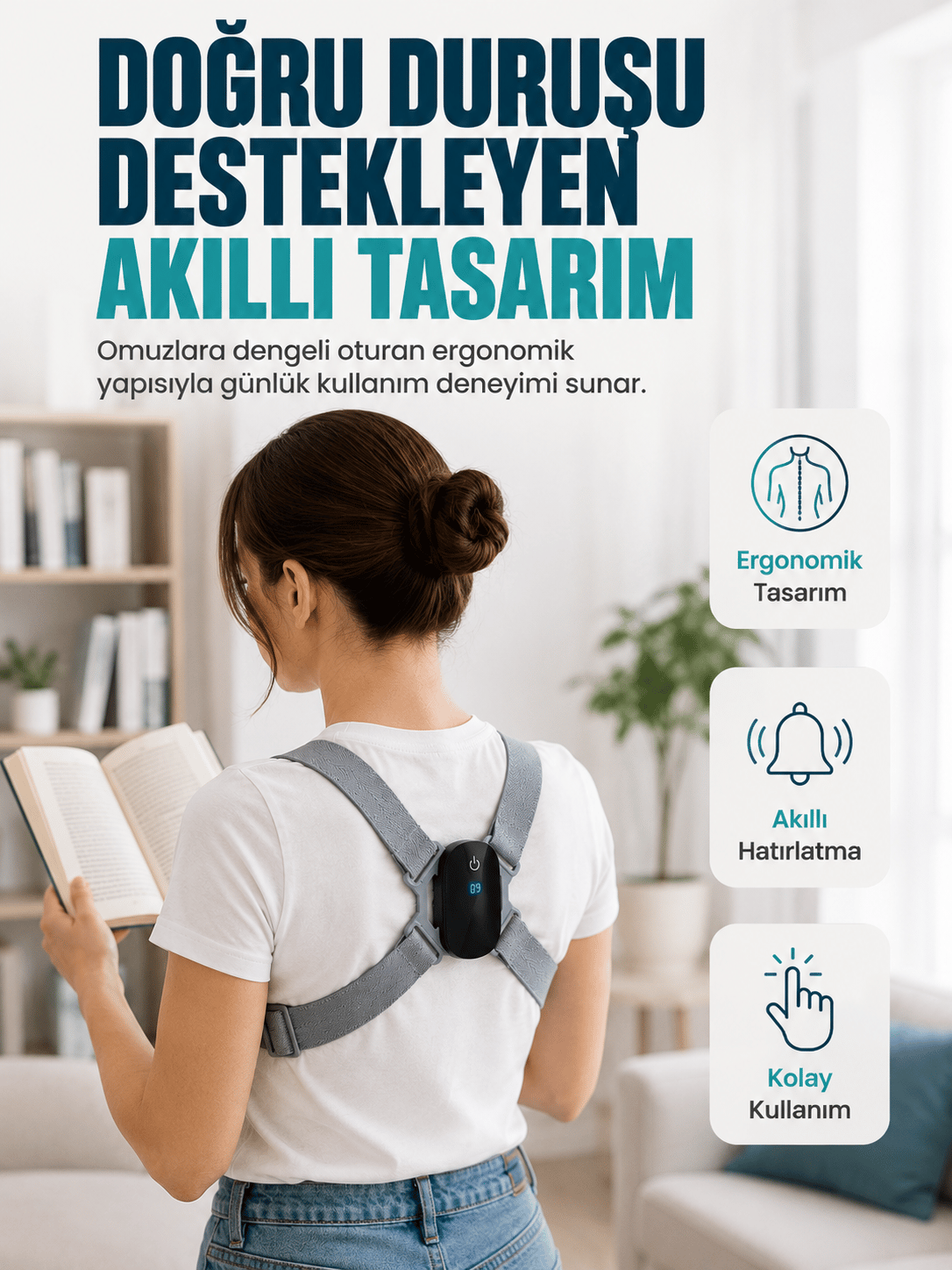 Titreşim Uyarılı Akıllı Düzeltici Günlük Kullanıma Uygun Dik Duruş Cihazı