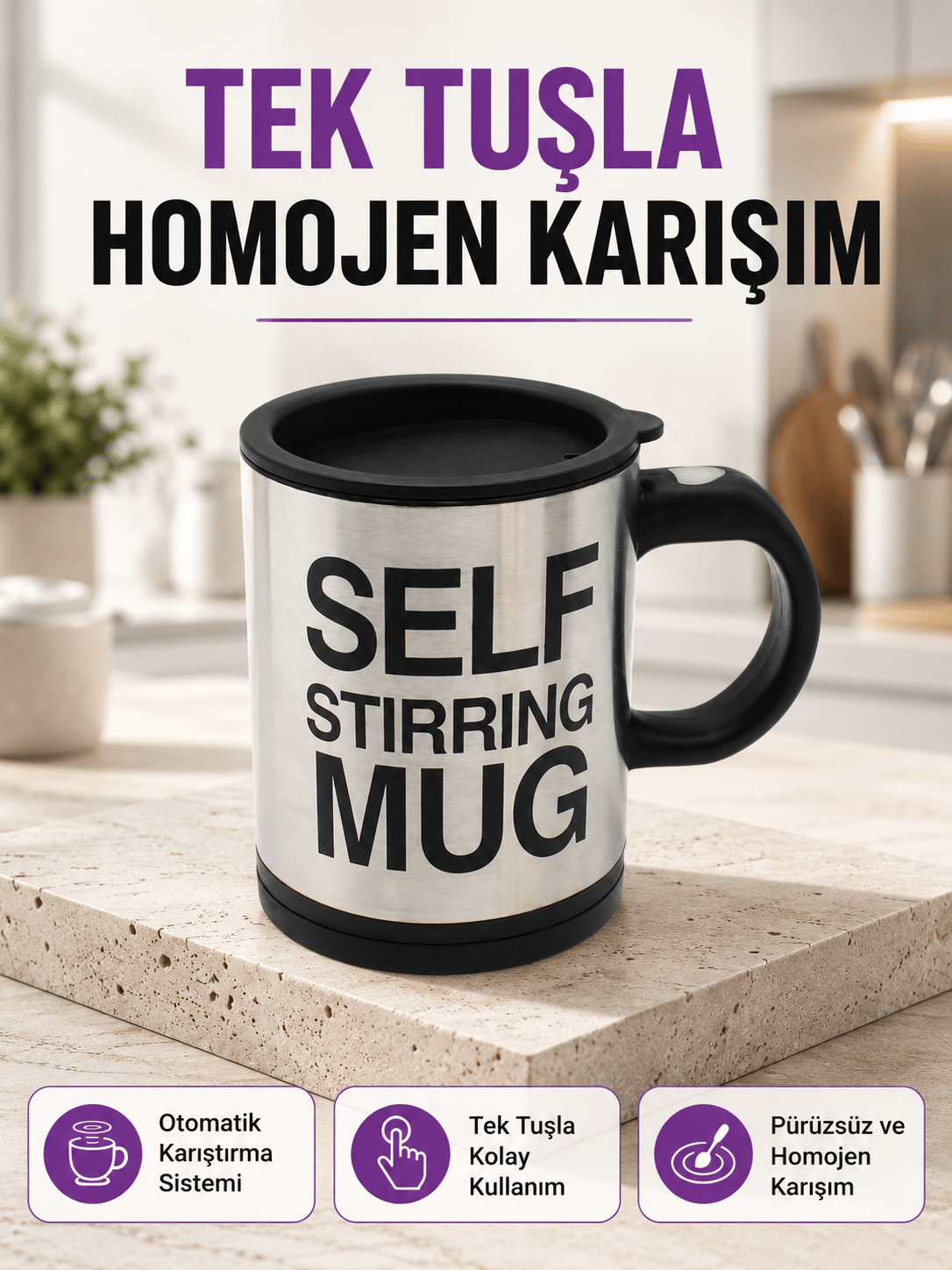 Toz İçecekler İçin Hızlı Karıştırma Özellikli Termos Kupa