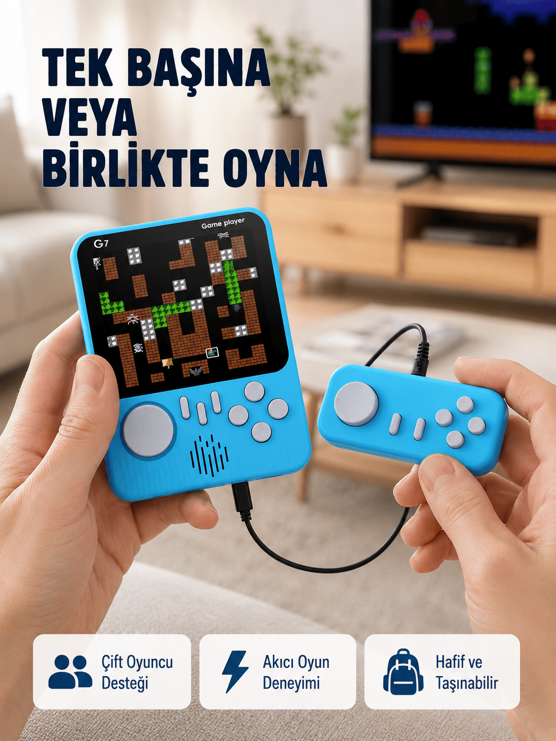 TV Bağlantılı Çift Oyunculu Şarjlı Retro Gamepad Seti