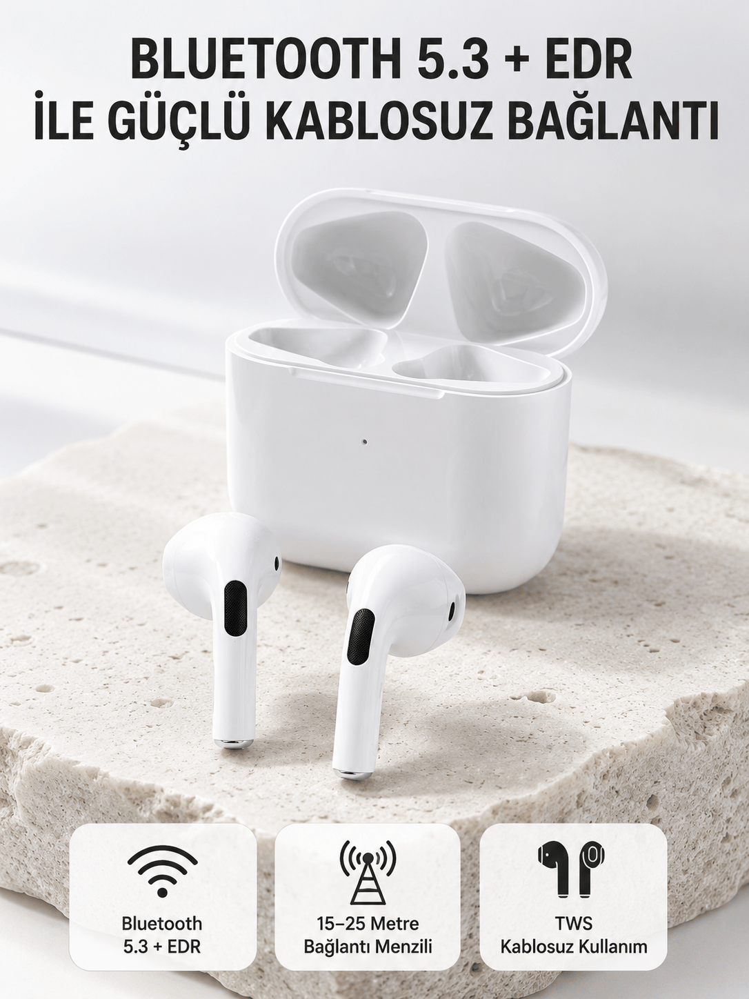 TWS Kablosuz Bluetooth Kulaklık 3 Saat Müzik 4 Saat Konuşma Şarj Kutulu