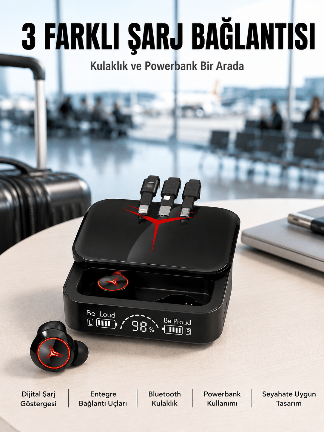 Tws Powerbank Kutulu Dijital Göstergeli Bluetooth Kulaklık Kablosuz Kulakiçi Kulaklık Yeni Nesil