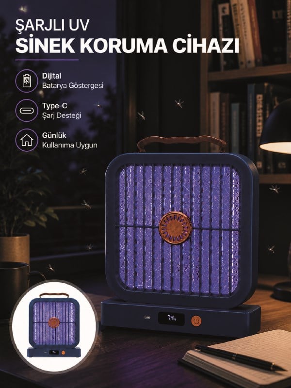 UV Işıklı Şarj Edilebilir Sinek Yok Edici Elektrikli Lamba Mavi
