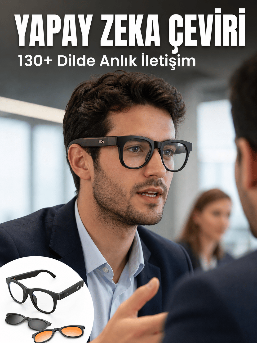 Yapay Zekâ Destekli Bluetooth Akıllı Gözlük Açık Kulak Ses Teknolojisi Müzik Dinleme ve Telefon Görüşmesi