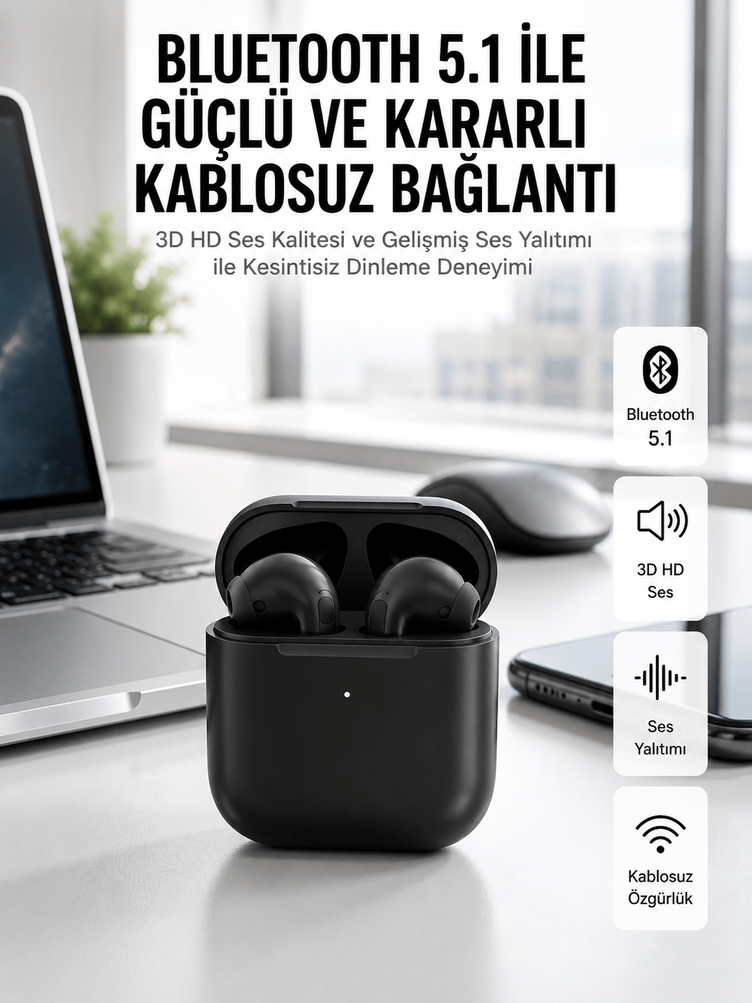 Yeni Nesil Bluetooth Kulaklık İOS Android Uyumlu HD Ses Performansı