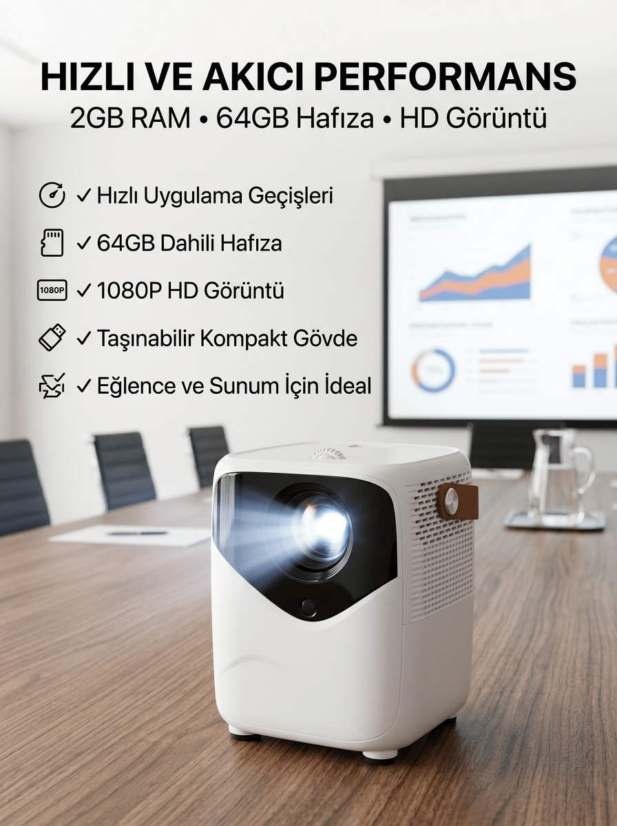 Yüksek HD Görünümlü Taşınabilir Projeksiyon Cihazı