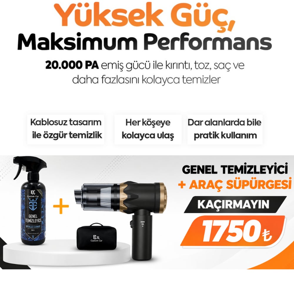 DORİMO 20000PA ULTRA GÜÇLÜ VAKUMLU KABLOSUZ ÜFLEMELİ ARAÇ SÜPÜRGESİ