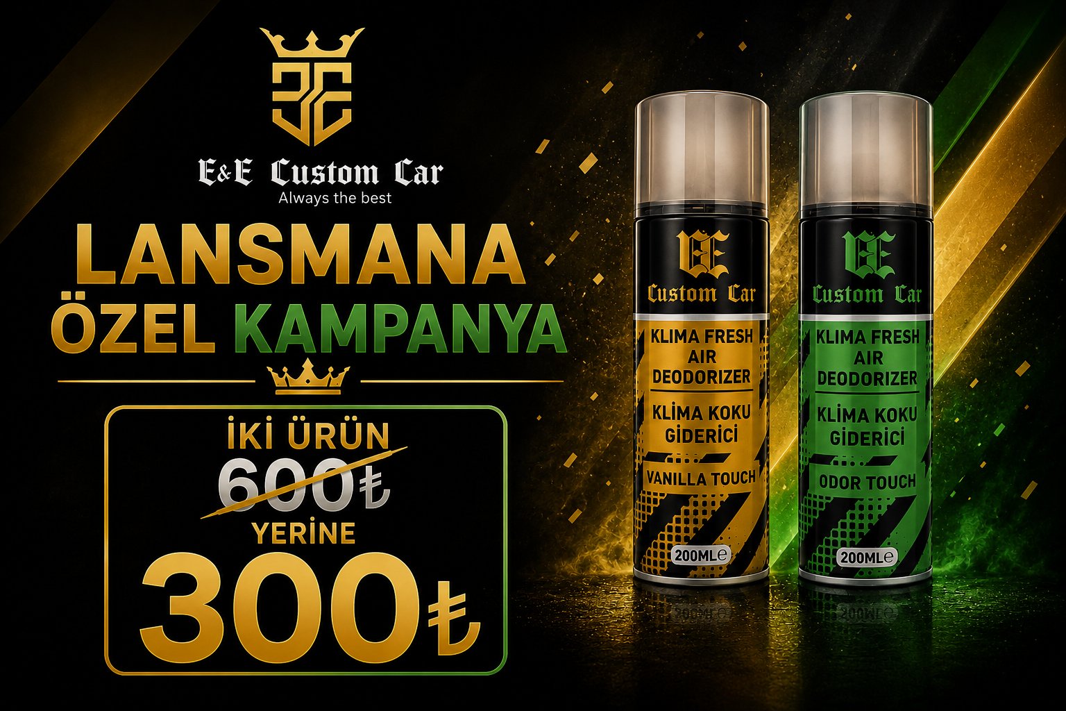 EE CUSTOM CAR 2 ADET KLİMA KÖTÜ KOKU GİDERİCİ SPREY 200 ML (VANİLYA+ODOR TOUCH)
