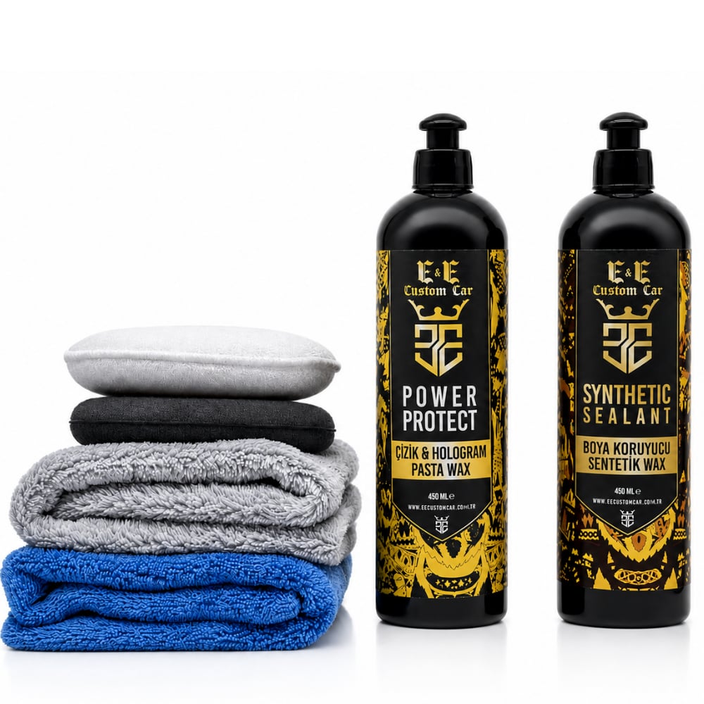 EE CUSTOM CAR ÇİZİK VE HOLOGRAM PASTA WAX 400 ML VE BOYA KORUYUCU SENTETİK WAX 400 ML (2 ADET PED VE 2 ADET MİKROFİBER BEZ İLE)
