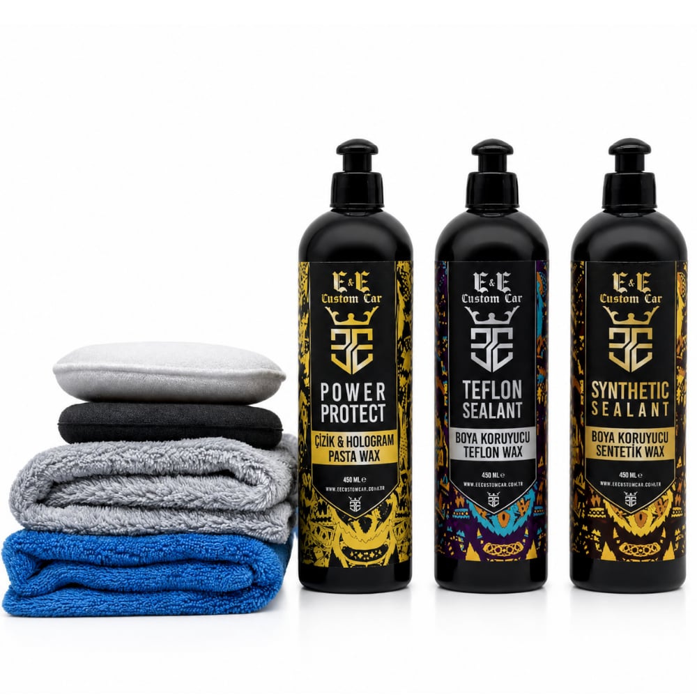 EE CUSTOM CAR ÇİZİK VE HOLOGRAM PASTA WAX , BOYA KORUYUCU TEFLON WAX , SENTETİK WAX 400 ML (2 ADET PED VE 2 ADET MİKROFİBER BEZ İLE)