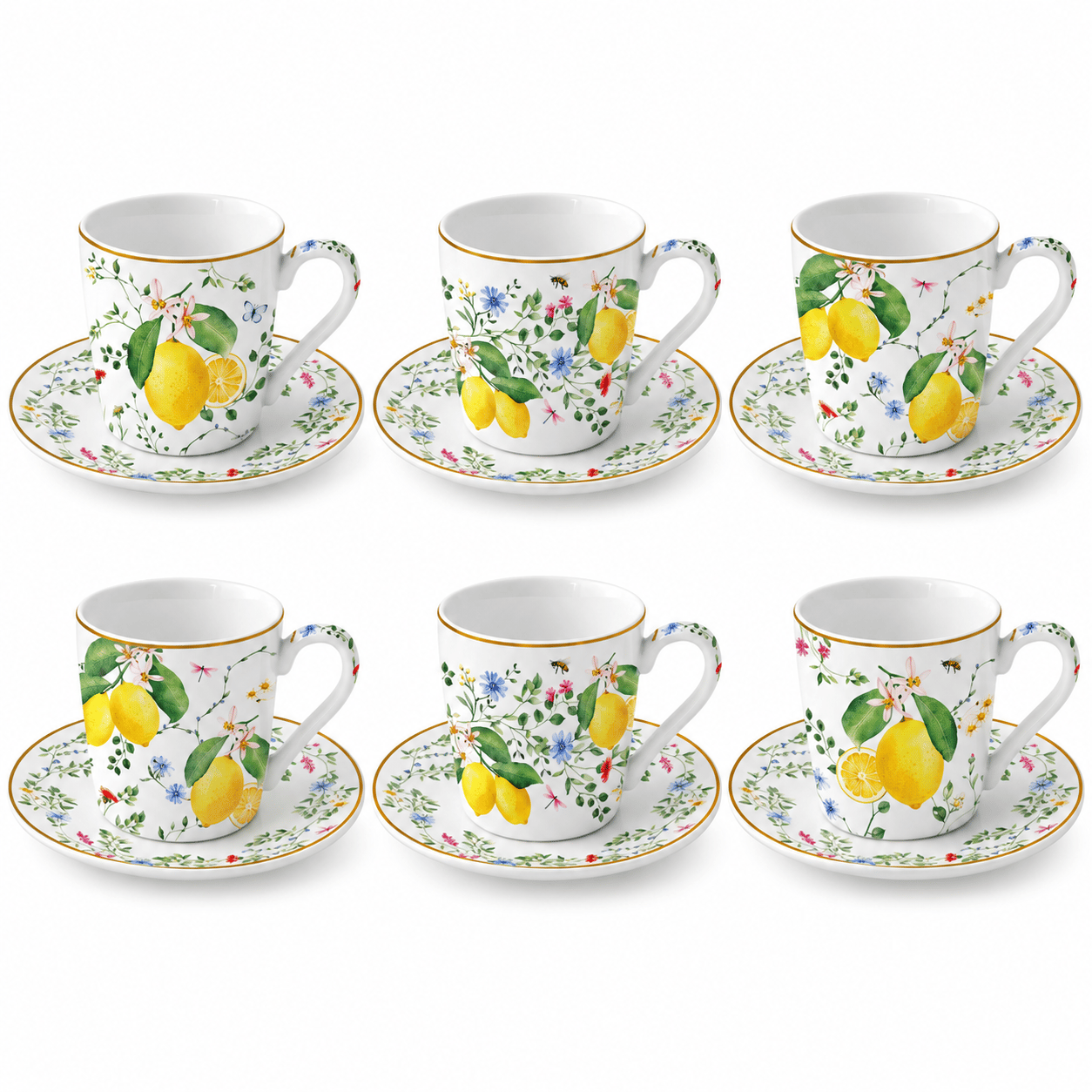 Flowers & Lemons, 12 Parça Kahve Fincanı Seti 