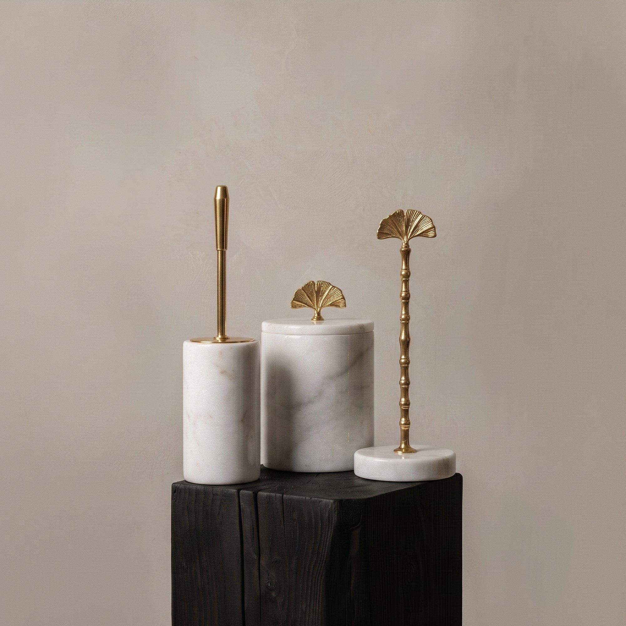 Ginko Beyaz Mermer'li 3'lü Banyo Seti