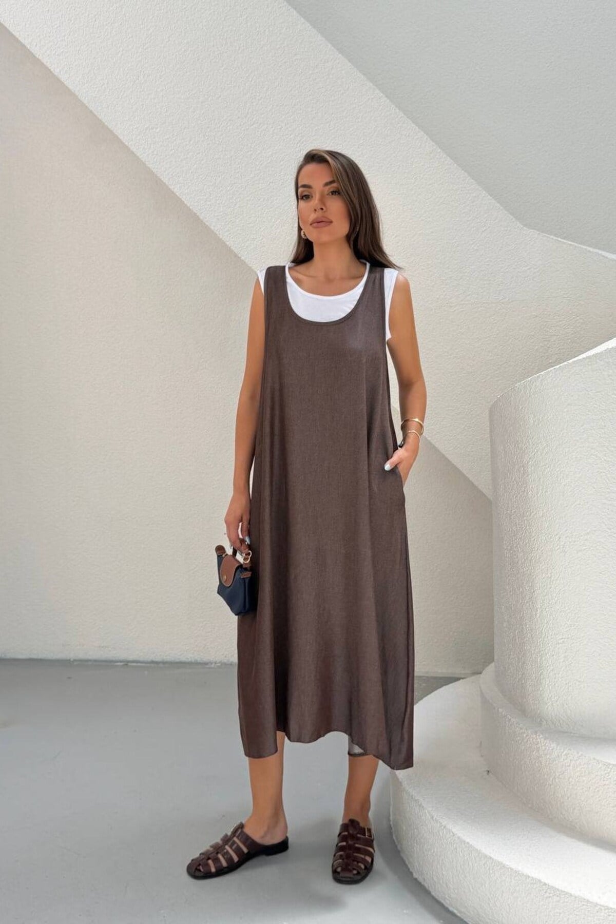 KADIN RELAXED FİT CEPLİ DENİM KUMAŞ İÇİ SÜPREM ELBİSE