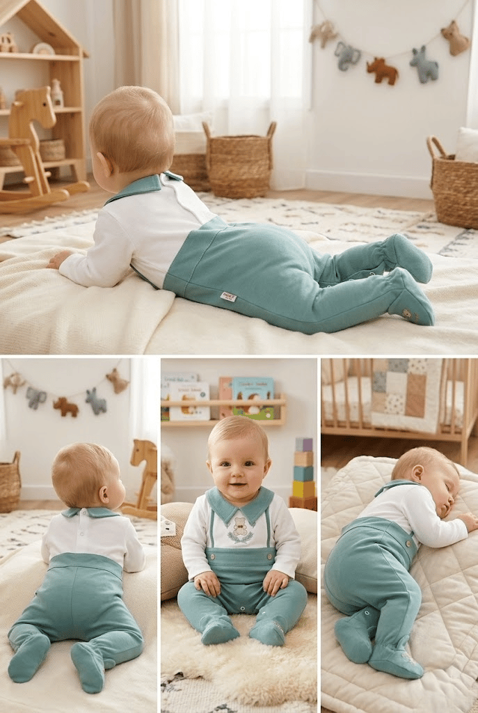 Ayıcık Nakışlı Patikli Erkek Bebek Tulumu