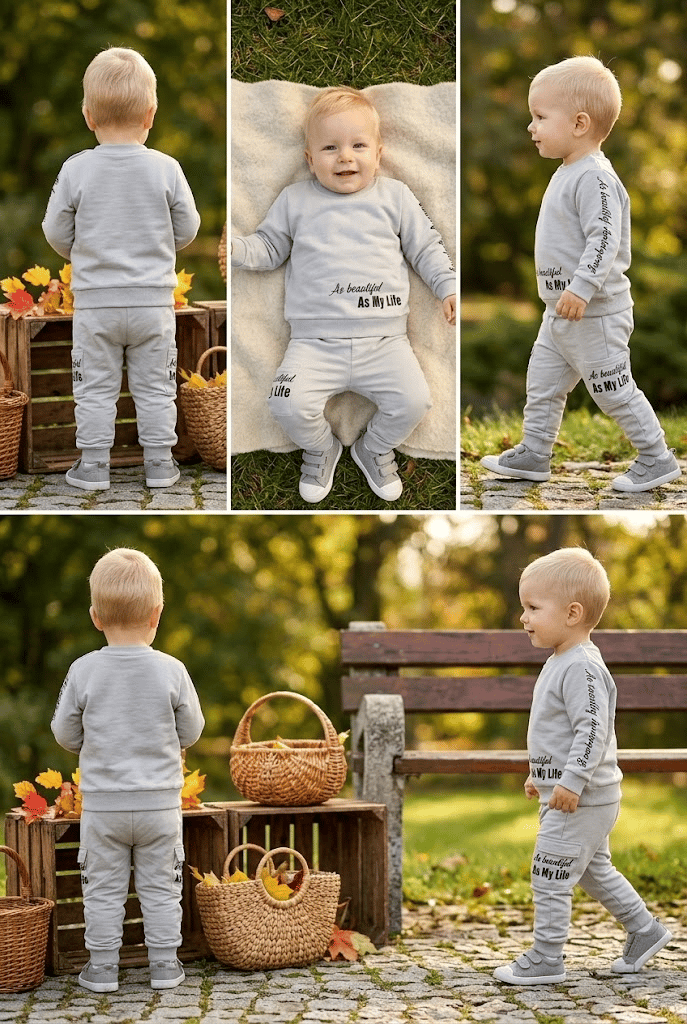 Bebek Yazılı Cepli Sweatshirt ve Eşofman Takım