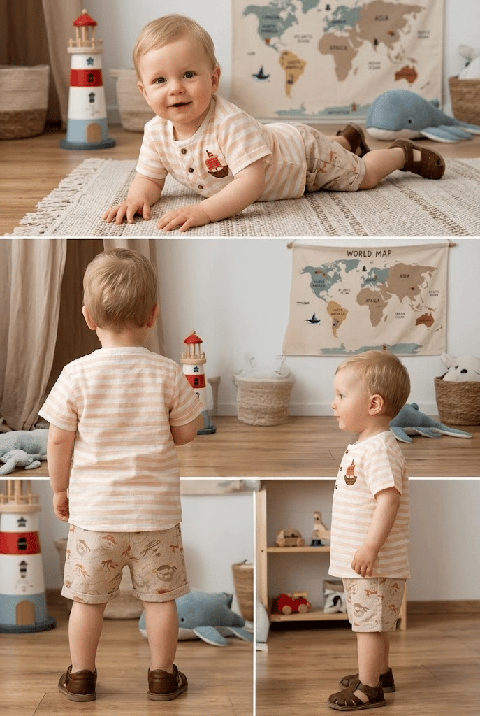 Erkek Bebek Çizgili Şortlu Takım