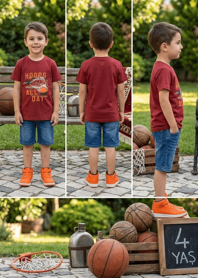 Erkek Çocuk Basketbol Pota Grafik Baskılı T-Shirt